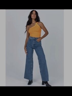 Ragged Jeans Skater High Waist Wide Leg Relaxed Medium Wash Denim Sz 30 Raw Hem